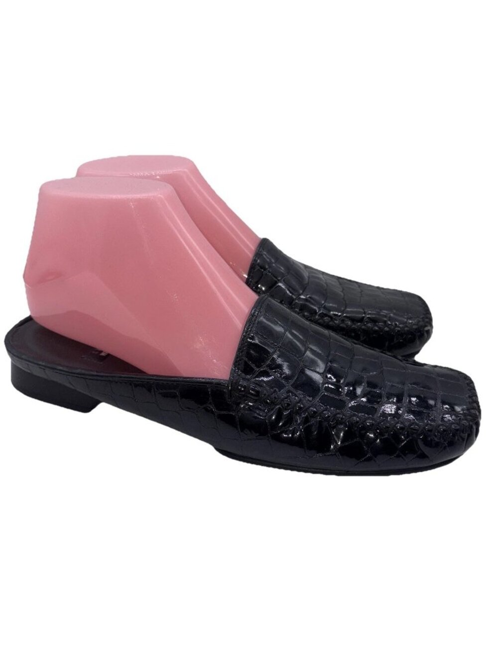 Stuart Weitzman Black Crocodile Leather Slip On Mules Slides Shoes Womens Sz 8 B